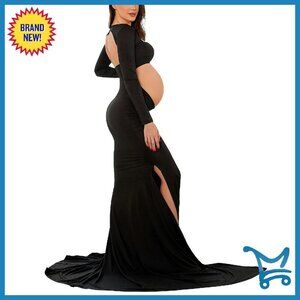 Maternity Maxi Dress Backless Cut-Out Side Split Photoshoot Gown